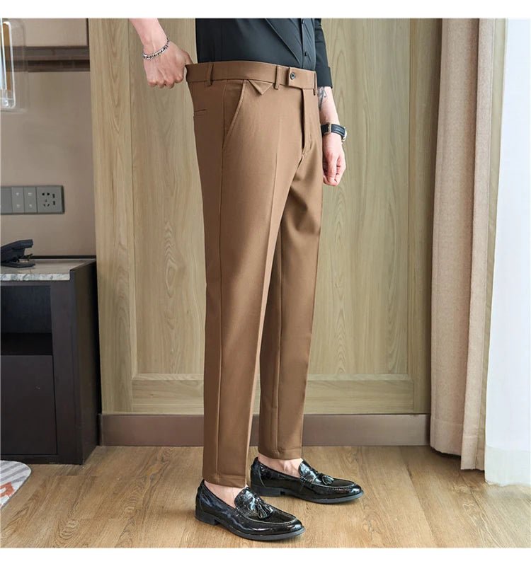 Men Suit Pants 2025 Autumn Elastic Waist Solid Slim Fit Dress Pants Office Business Casual Trousers High Quality Men's Clothing - PratSN