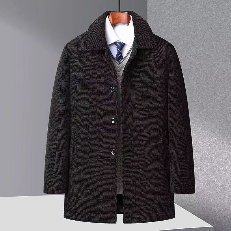 Men's Autumn And Winter Trench Coat Chenille Fleece - lined Fur Collar Woolen Coat - PratSN