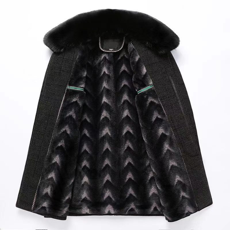Men's Autumn And Winter Trench Coat Chenille Fleece - lined Fur Collar Woolen Coat - PratSN