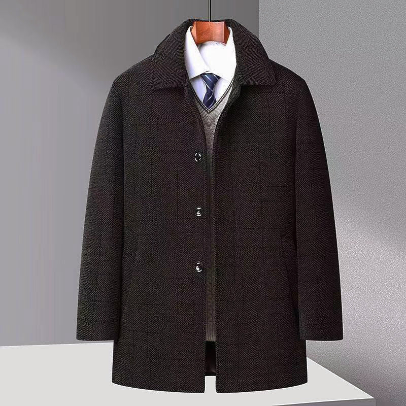 Men's Autumn And Winter Trench Coat Chenille Fleece - lined Fur Collar Woolen Coat - PratSN