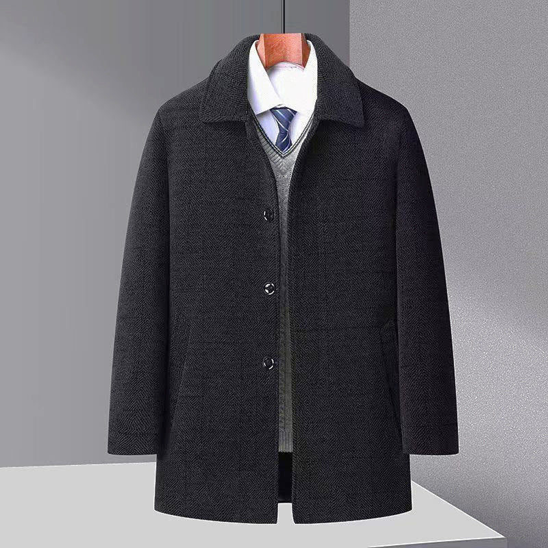 Men's Autumn And Winter Trench Coat Chenille Fleece - lined Fur Collar Woolen Coat - PratSN