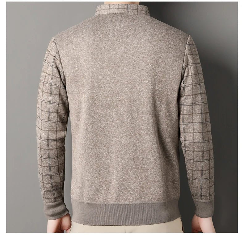 Men's Autumn Winter Fleece Pullover Polo Collar Sweater Knitwear Stripe Sweaters Thick Warm - PratSN