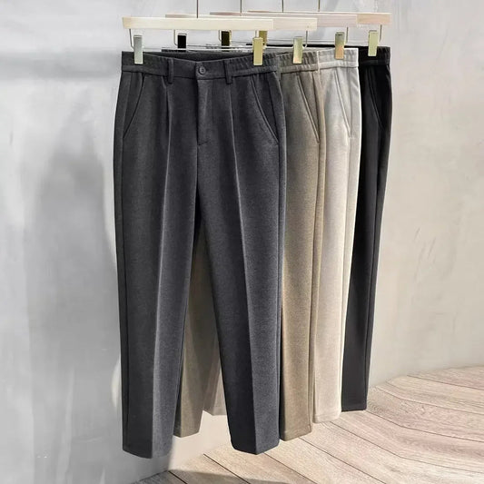 Men's Autumn Winter Formal Business Pants Slim Straight Elastic Waist Fashion Tapered Trousers - PratSN