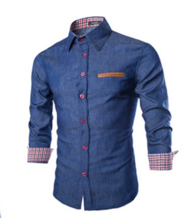 Men's Blue Slim - fit Long - sleeved Denim Shirt - PratSN