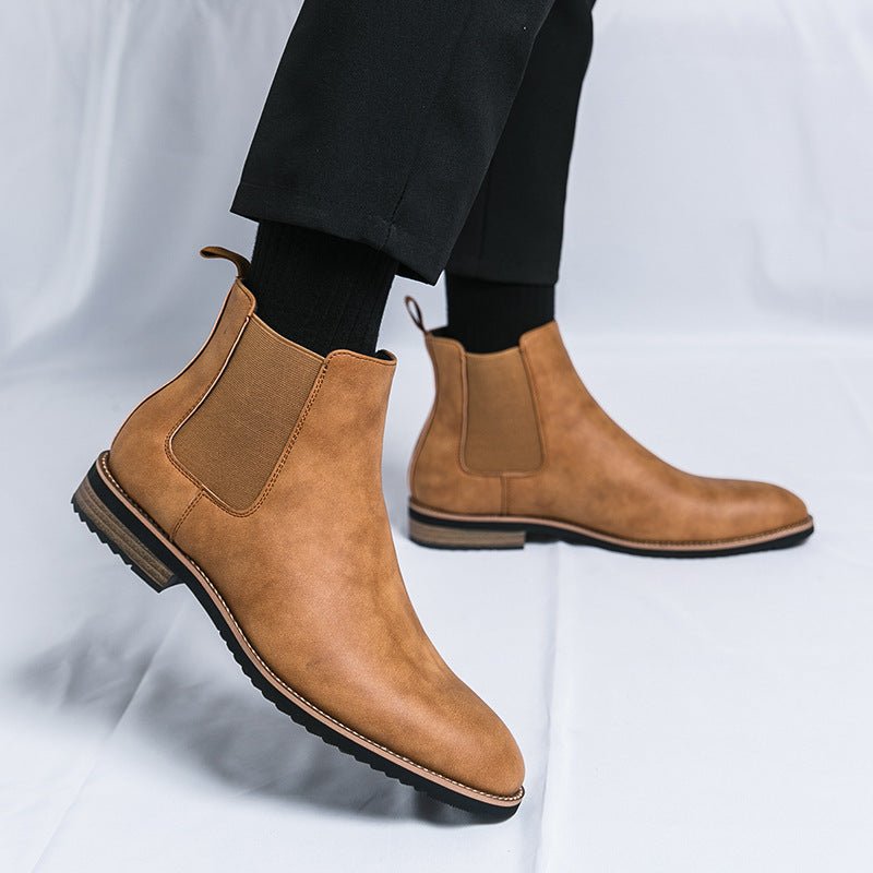 Men's British Pointed Chelsea Boots High - top Pointed Leather Shoes - PratSN