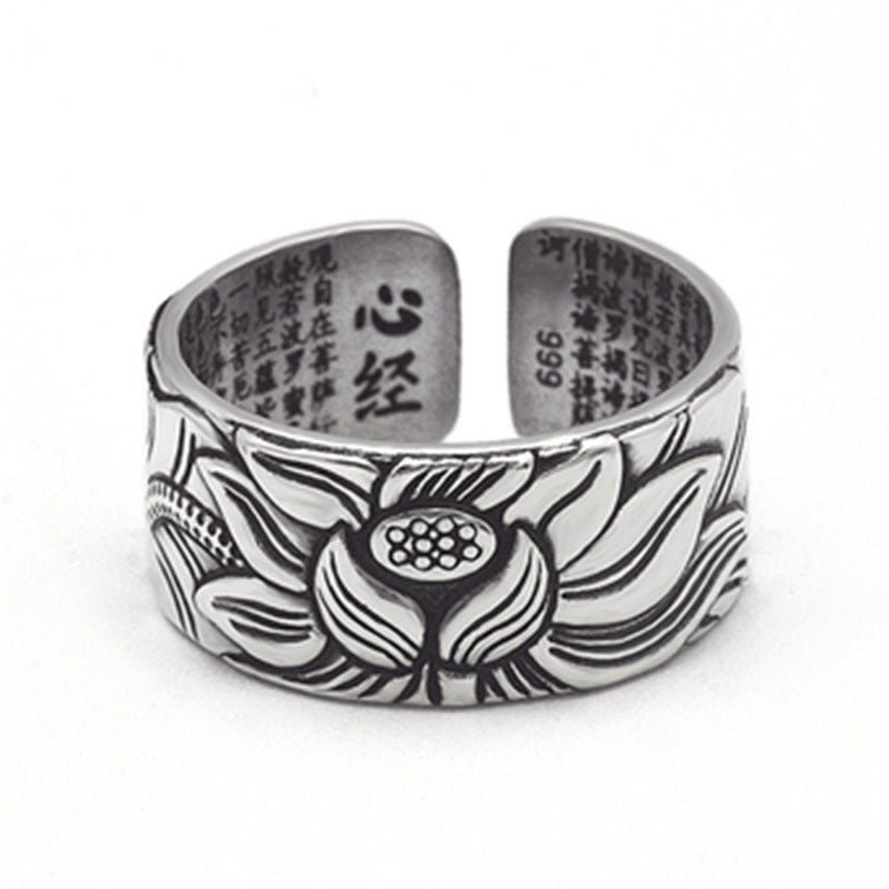 Men's Buddhism Jewelry Like Vintage And Old Real Silver Lotus Ring - PratSN