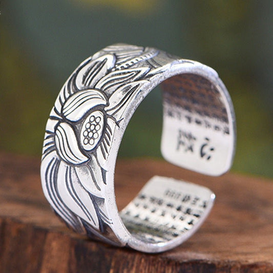 Men's Buddhism Jewelry Like Vintage And Old Real Silver Lotus Ring - PratSN