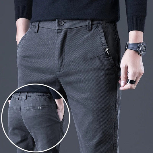 Men's Business Autumn Pants Fashion Casual Comfortable Slim Elastic Trousers Male Clothes Classic Grey Black Coffee - PratSN