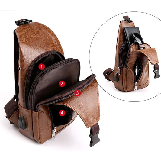 Men's Business Sling Bags Luxury Brand Bag Leather Chest Bag Crossbody Shoulder Bag - PratSN