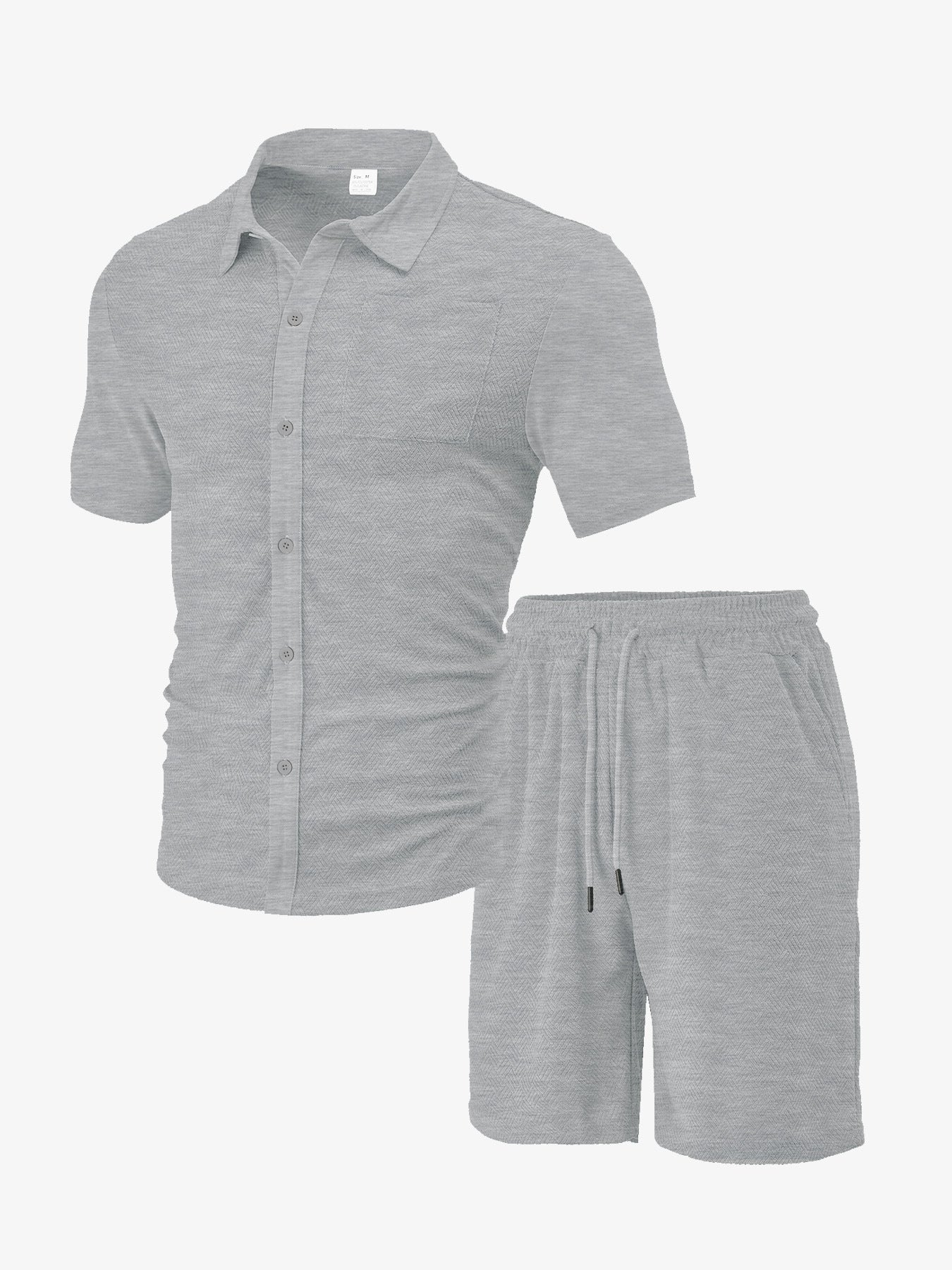 Men's Casual Button Solid Color Towel Figured Cloth Short Sleeve Suit - PratSN