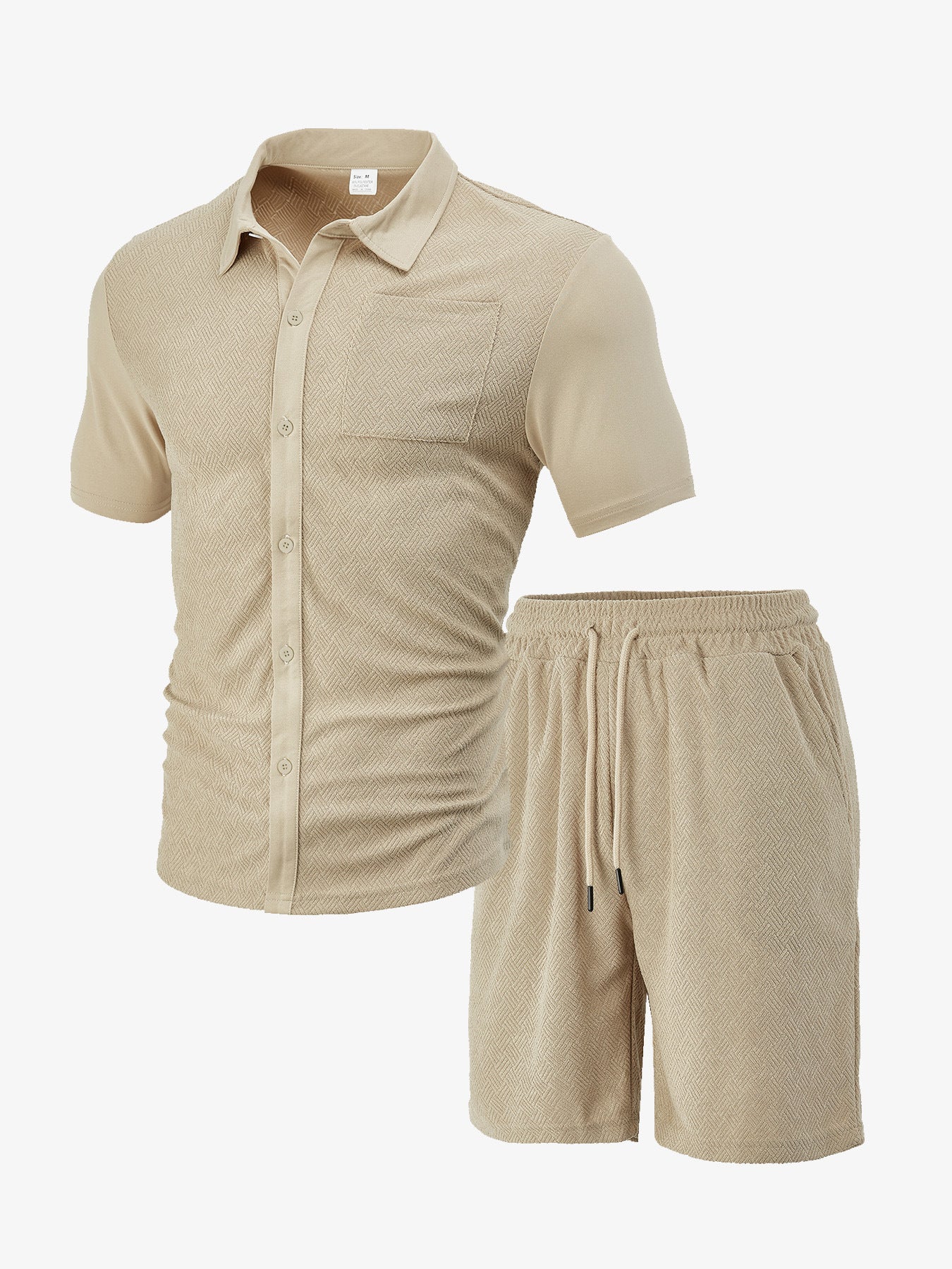 Men's Casual Button Solid Color Towel Figured Cloth Short Sleeve Suit - PratSN