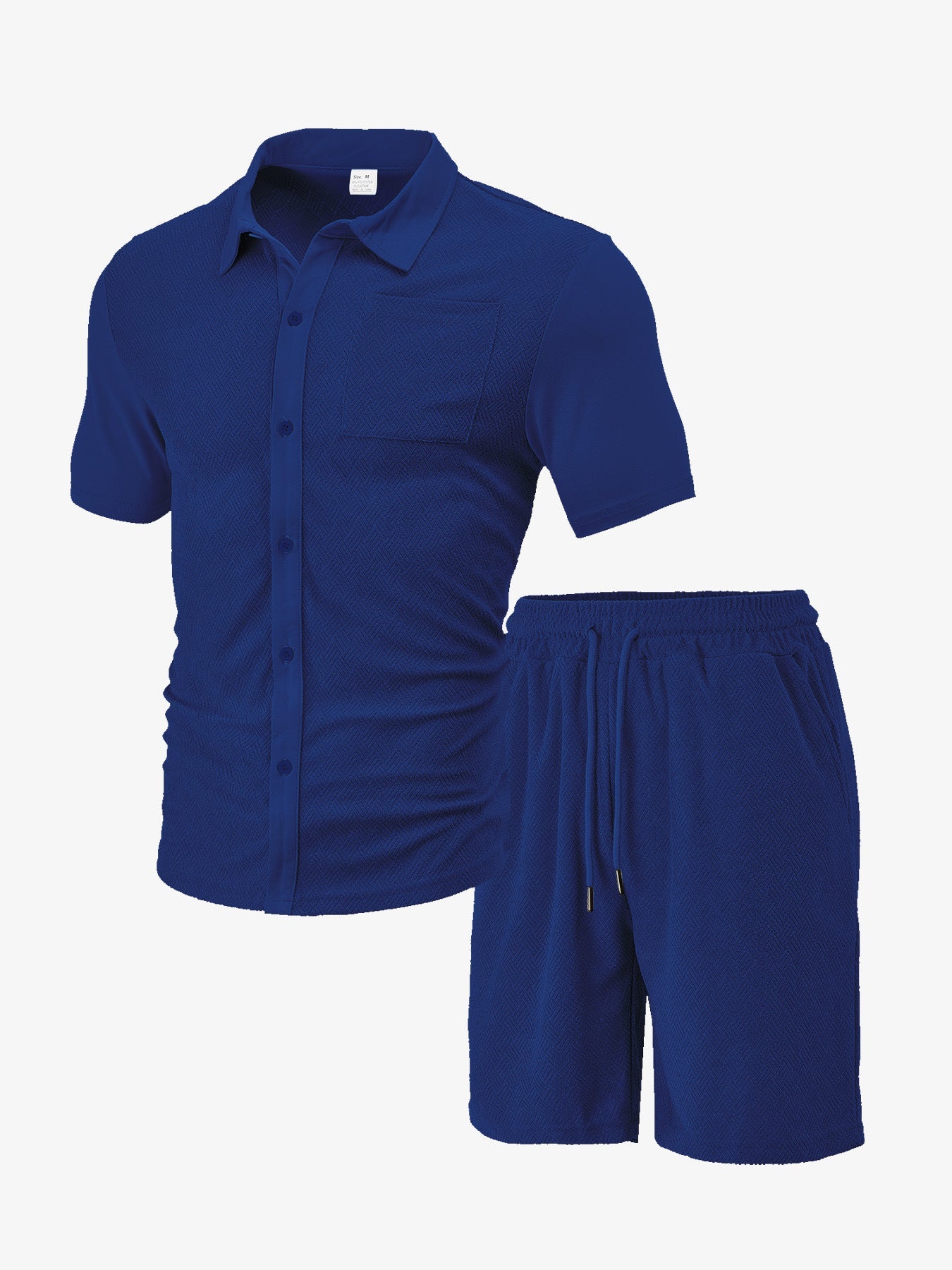Men's Casual Button Solid Color Towel Figured Cloth Short Sleeve Suit - PratSN