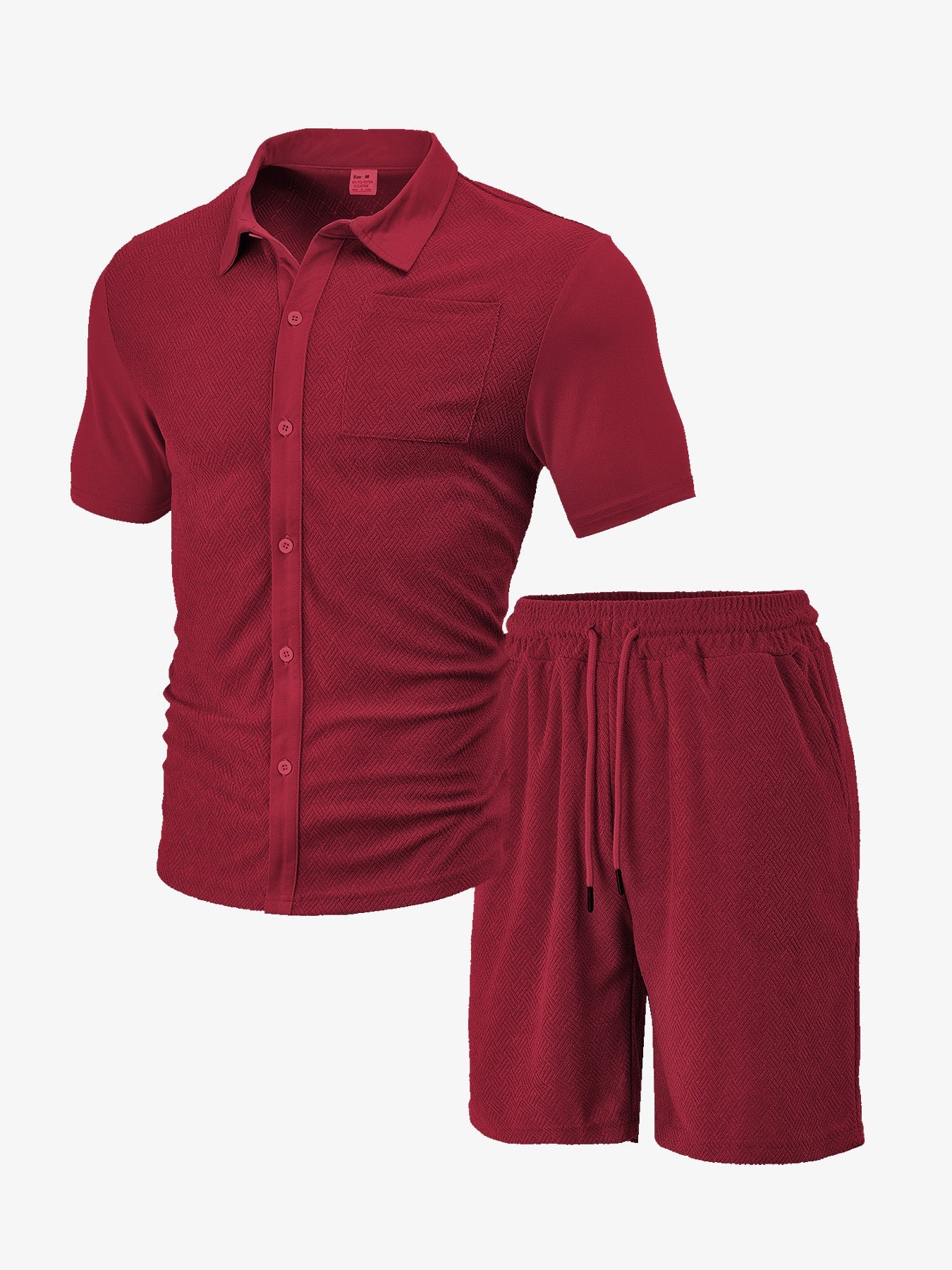 Men's Casual Button Solid Color Towel Figured Cloth Short Sleeve Suit - PratSN