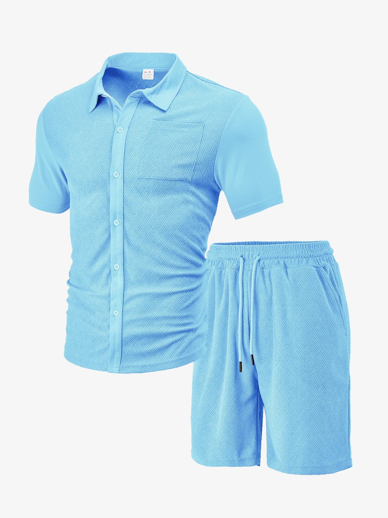 Men's Casual Button Solid Color Towel Figured Cloth Short Sleeve Suit - PratSN