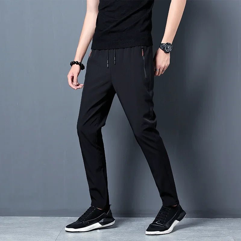 Men's Casual Pants Straight Slim Fit Elastic Waist Jogger Korean Classic Blue Black Gray Male Brand Trousers Plus Size - PratSN