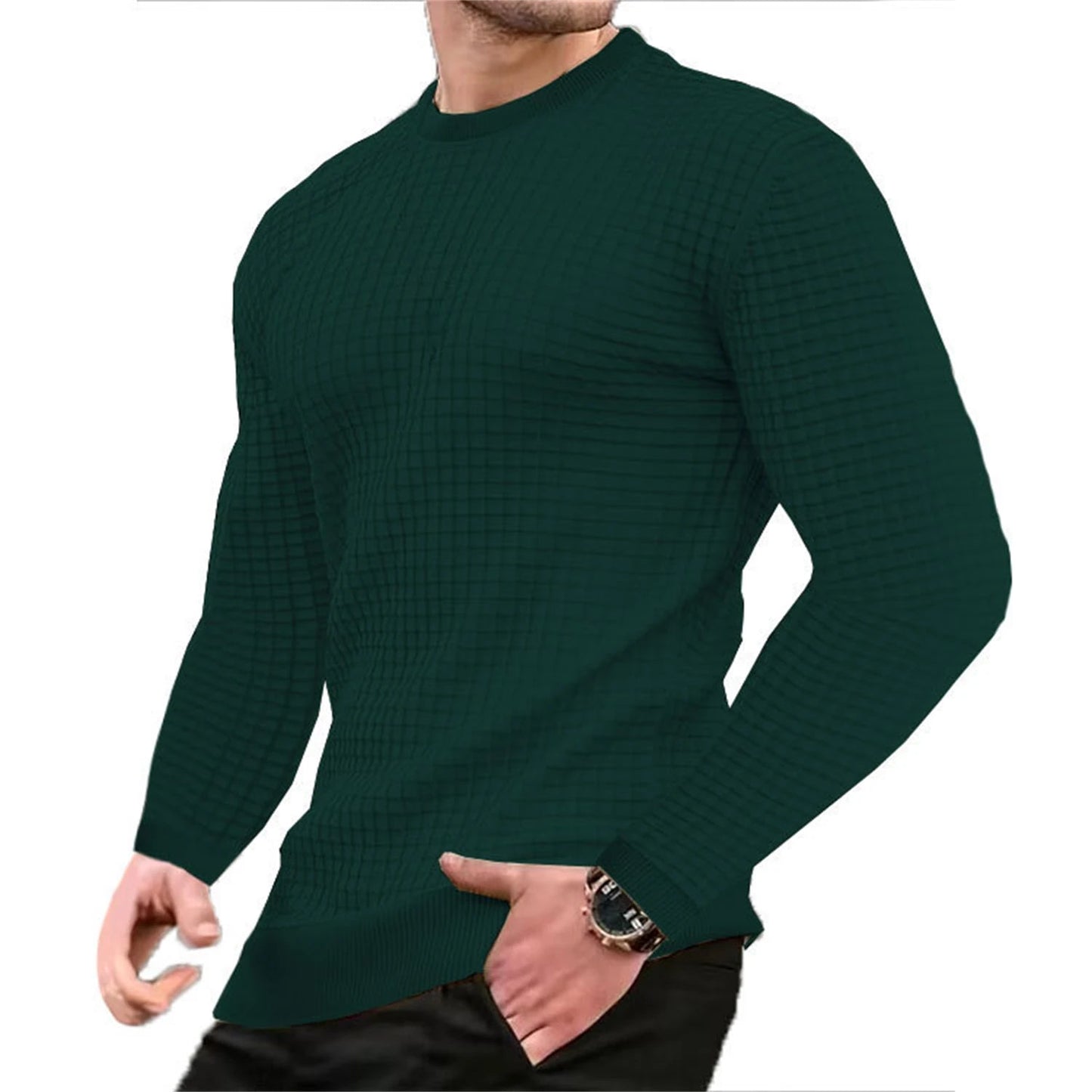 Men's coat fashion small check Waffle youth round neck jacquard check hoodie - PratSN