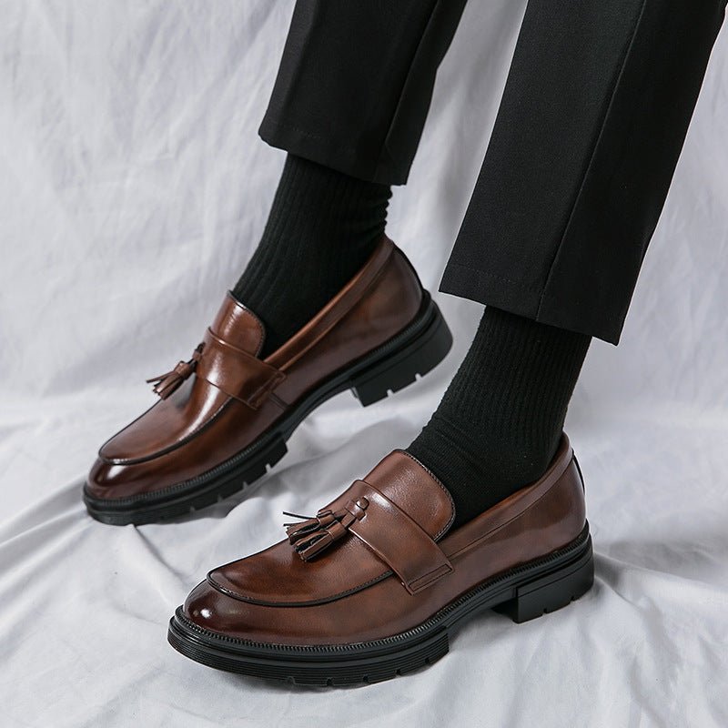 Men's Comfortable Breathable Tassel Slip - on Slip On Loafers Business Casual Leather Shoes - PratSN
