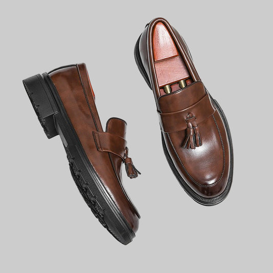 Men's Comfortable Breathable Tassel Slip - on Slip On Loafers Business Casual Leather Shoes - PratSN