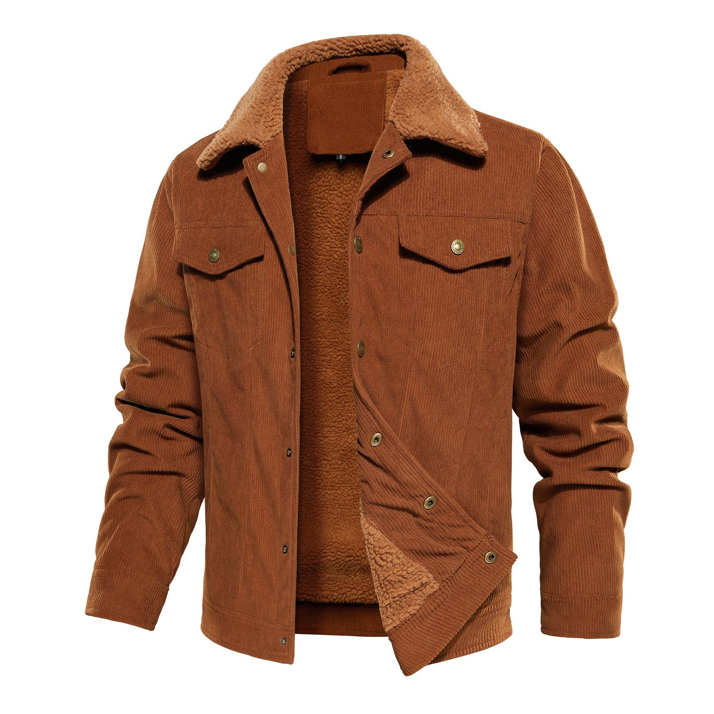 Men's Corduroy Jacket Winter Sherpa Lined Warm Thick Trucker Cargo Coat With 5 Pockets - PratSN