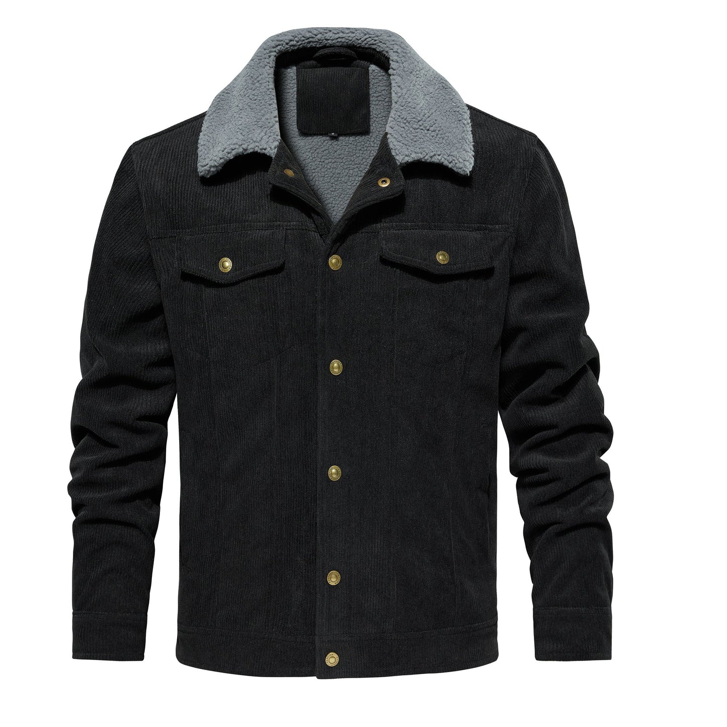 Men's Corduroy Jacket Winter Sherpa Lined Warm Thick Trucker Cargo Coat With 5 Pockets - PratSN