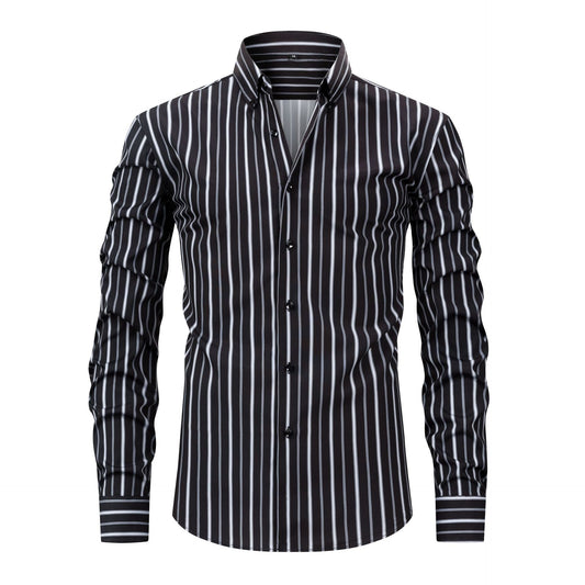 Men's Digital Printed Striped Long - sleeved Lapel Shirt - PratSN