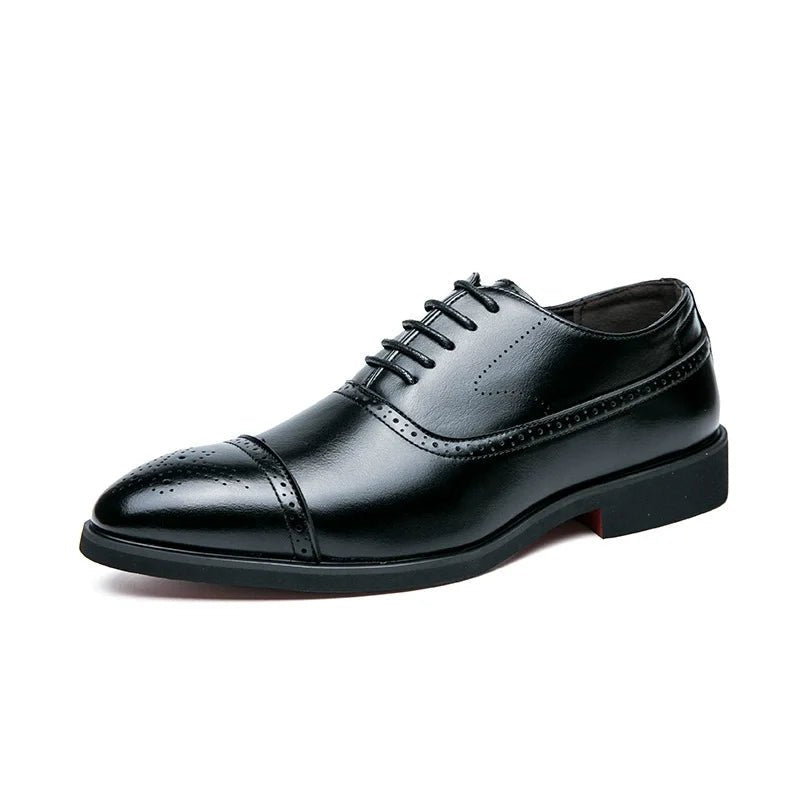 Men's Dress Shoes Red Sole Leather Shoes Pointed Party Shoe Lace - up Office Oxfords Casual Wedding Shoe Retro Business Men Shoes - PratSN