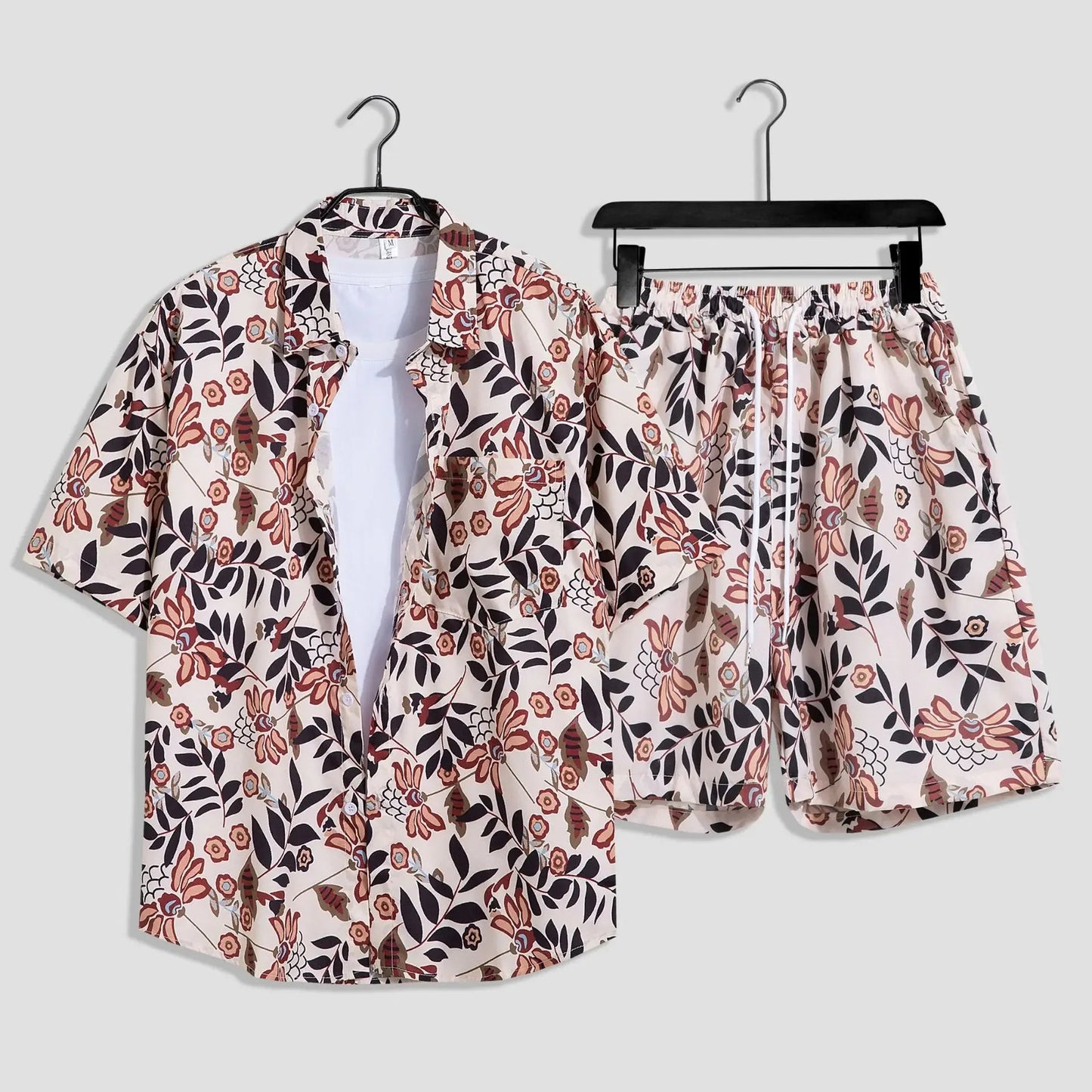 Mens Fashion Print Sets Short Sleeve Shirt+Shorts 2Pcs Suit Loose 2024 Summer Casual Beachwear Male Vacation Hawaiian Outfits - PratSN