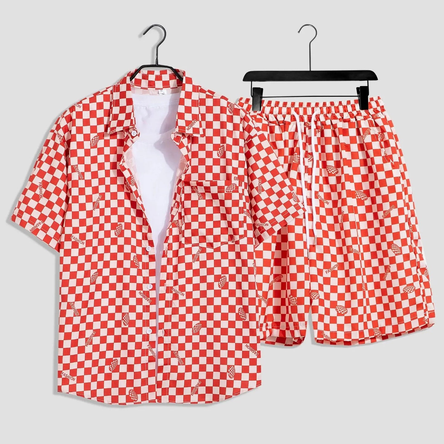 Mens Fashion Print Sets Short Sleeve Shirt+Shorts 2Pcs Suit Loose 2024 Summer Casual Beachwear Male Vacation Hawaiian Outfits - PratSN