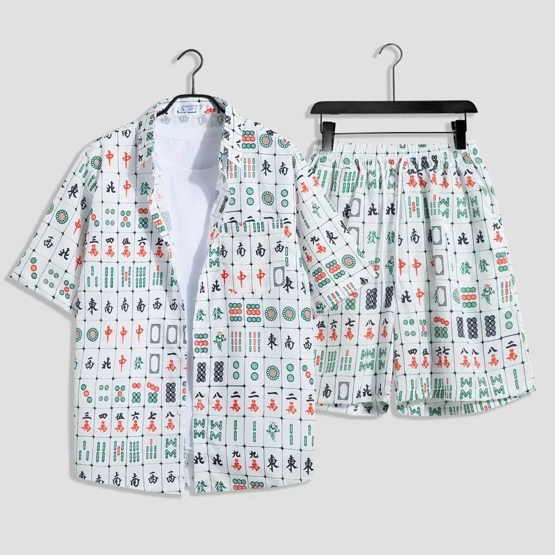 Mens Fashion Print Sets Short Sleeve Shirt+Shorts 2Pcs Suit Loose 2024 Summer Casual Beachwear Male Vacation Hawaiian Outfits - PratSN