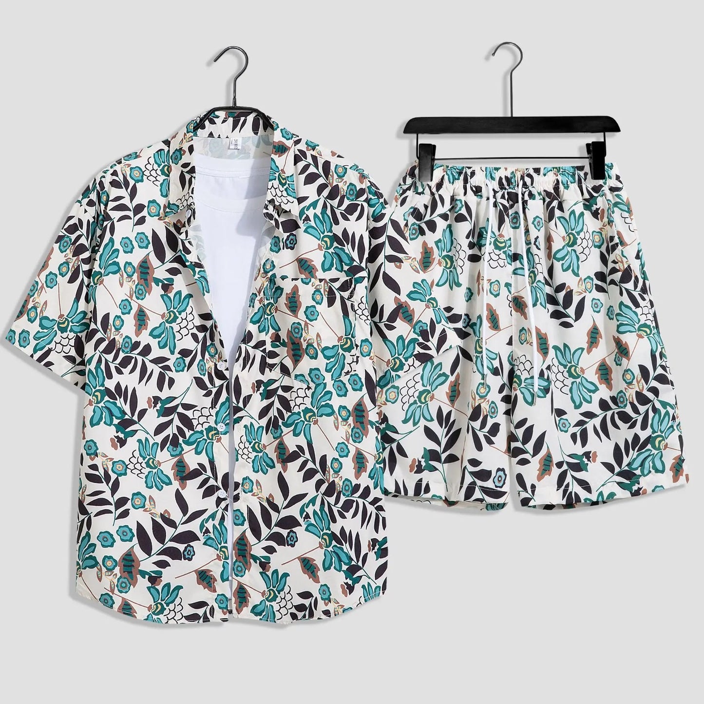 Mens Fashion Print Sets Short Sleeve Shirt+Shorts 2Pcs Suit Loose 2024 Summer Casual Beachwear Male Vacation Hawaiian Outfits - PratSN
