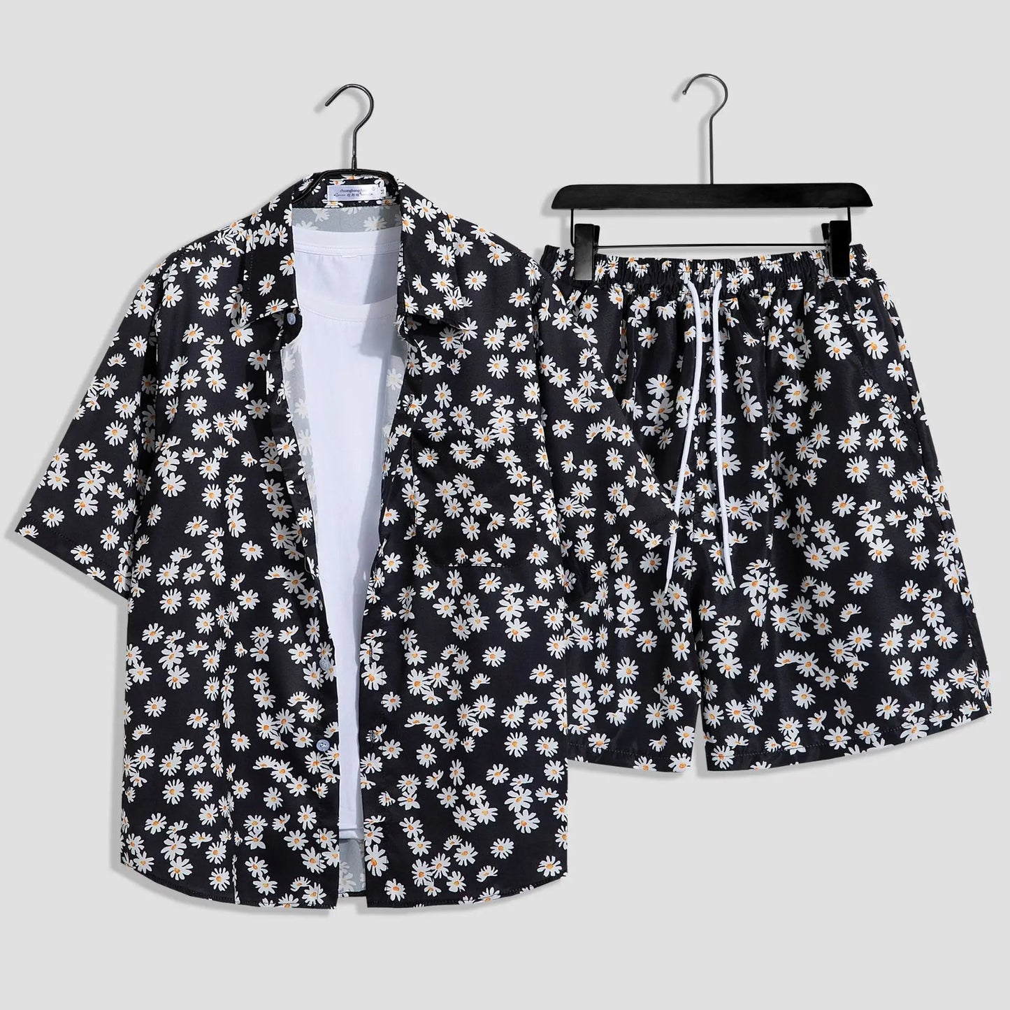 Mens Fashion Print Sets Short Sleeve Shirt+Shorts 2Pcs Suit Loose 2024 Summer Casual Beachwear Male Vacation Hawaiian Outfits - PratSN