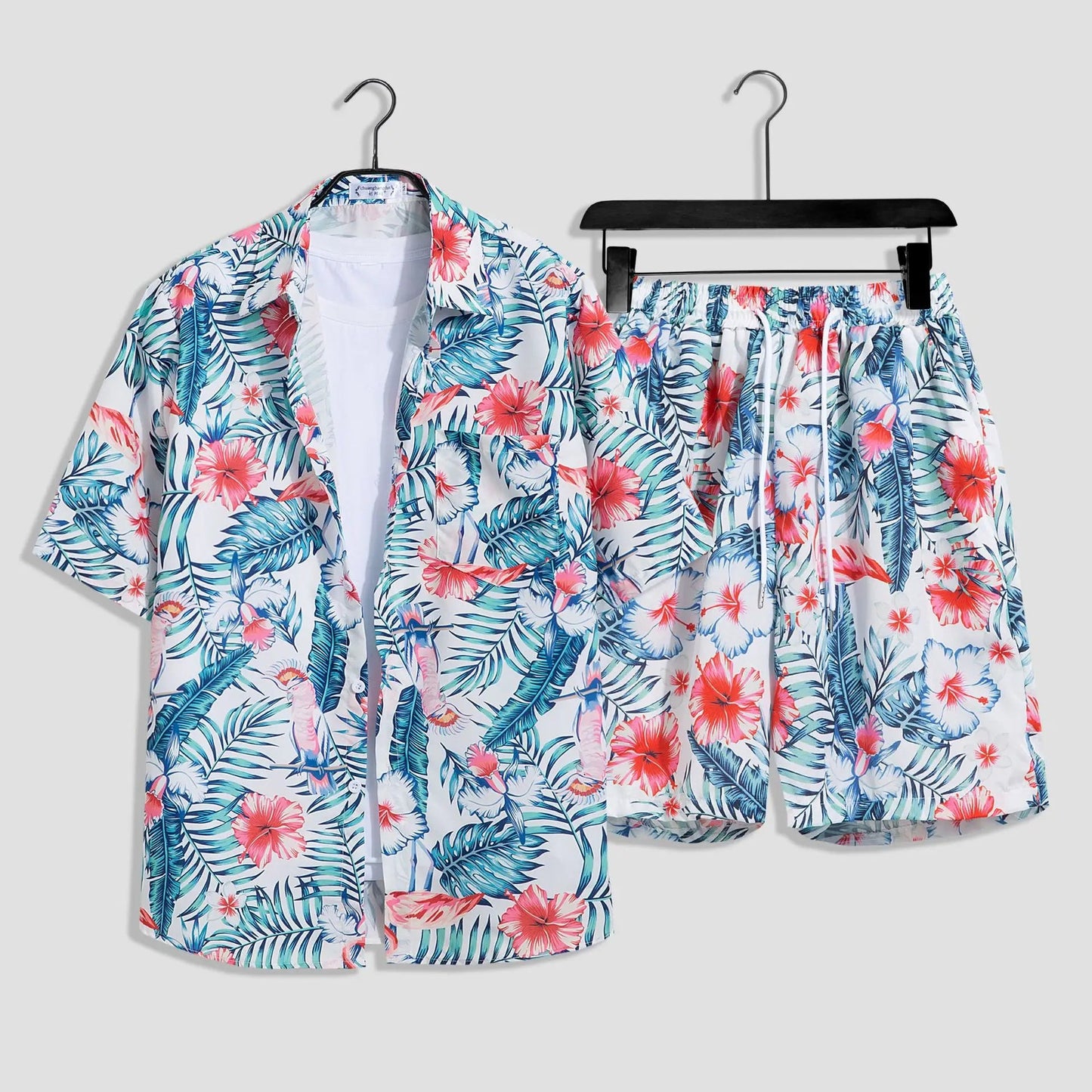 Mens Fashion Print Sets Short Sleeve Shirt+Shorts 2Pcs Suit Loose 2024 Summer Casual Beachwear Male Vacation Hawaiian Outfits - PratSN