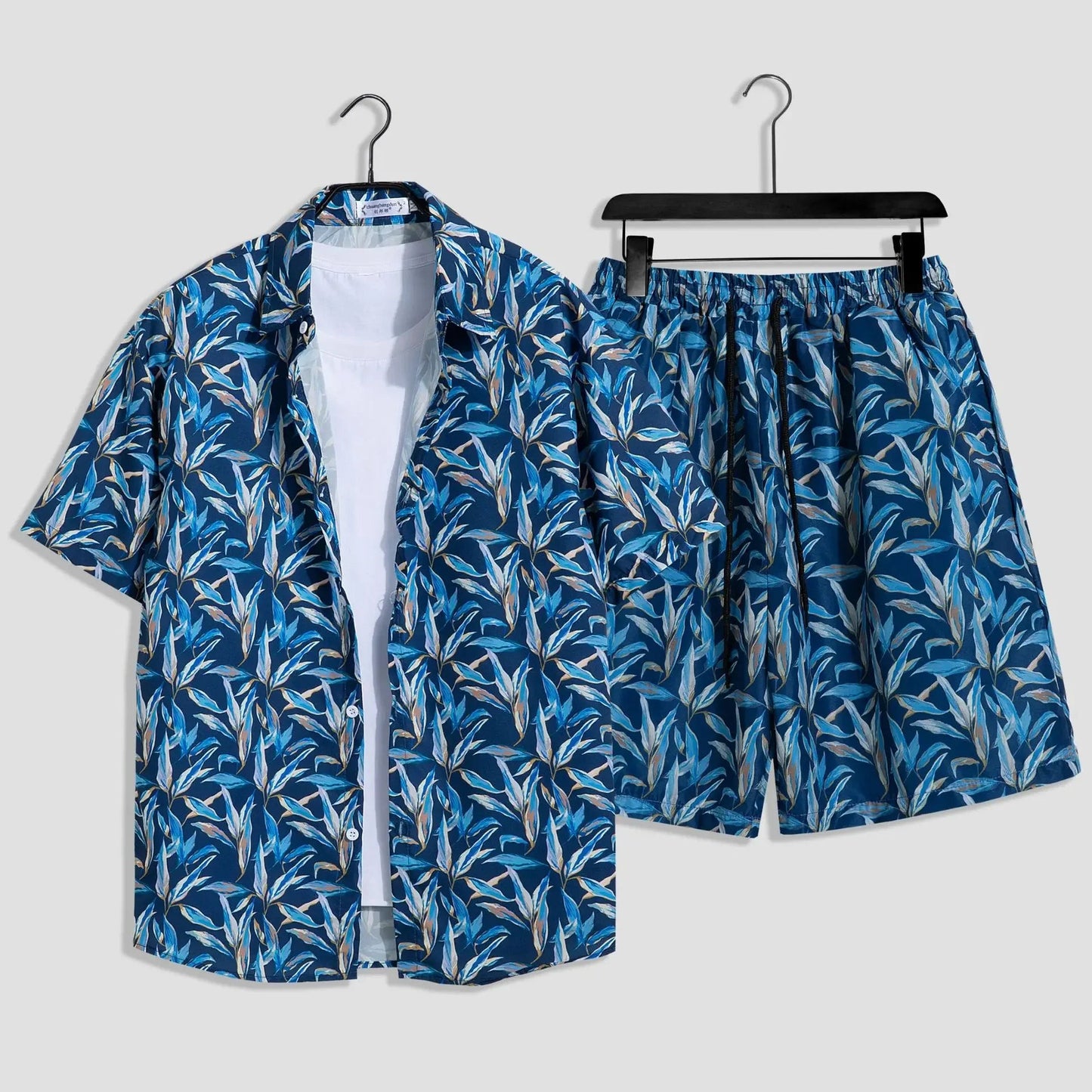 Mens Fashion Print Sets Short Sleeve Shirt+Shorts 2Pcs Suit Loose 2024 Summer Casual Beachwear Male Vacation Hawaiian Outfits - PratSN