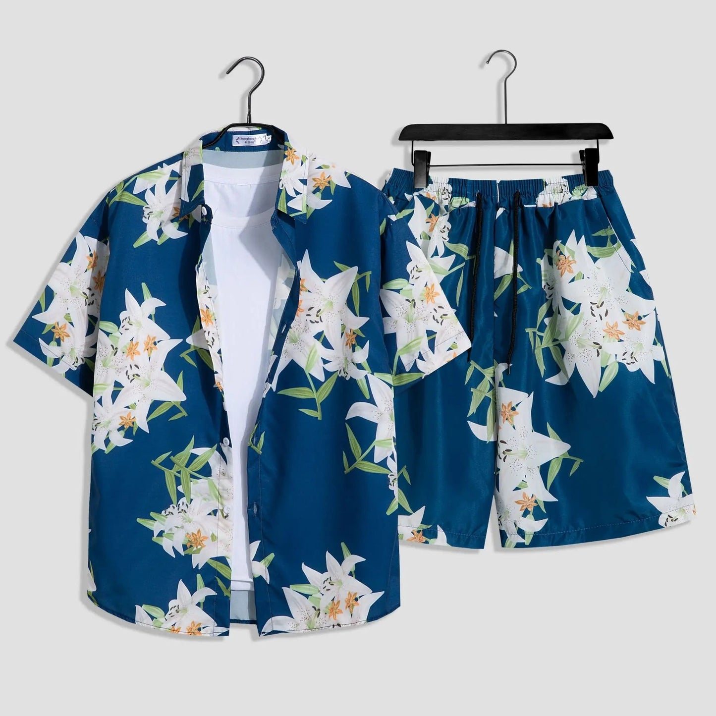 Mens Fashion Print Sets Short Sleeve Shirt+Shorts 2Pcs Suit Loose 2024 Summer Casual Beachwear Male Vacation Hawaiian Outfits - PratSN