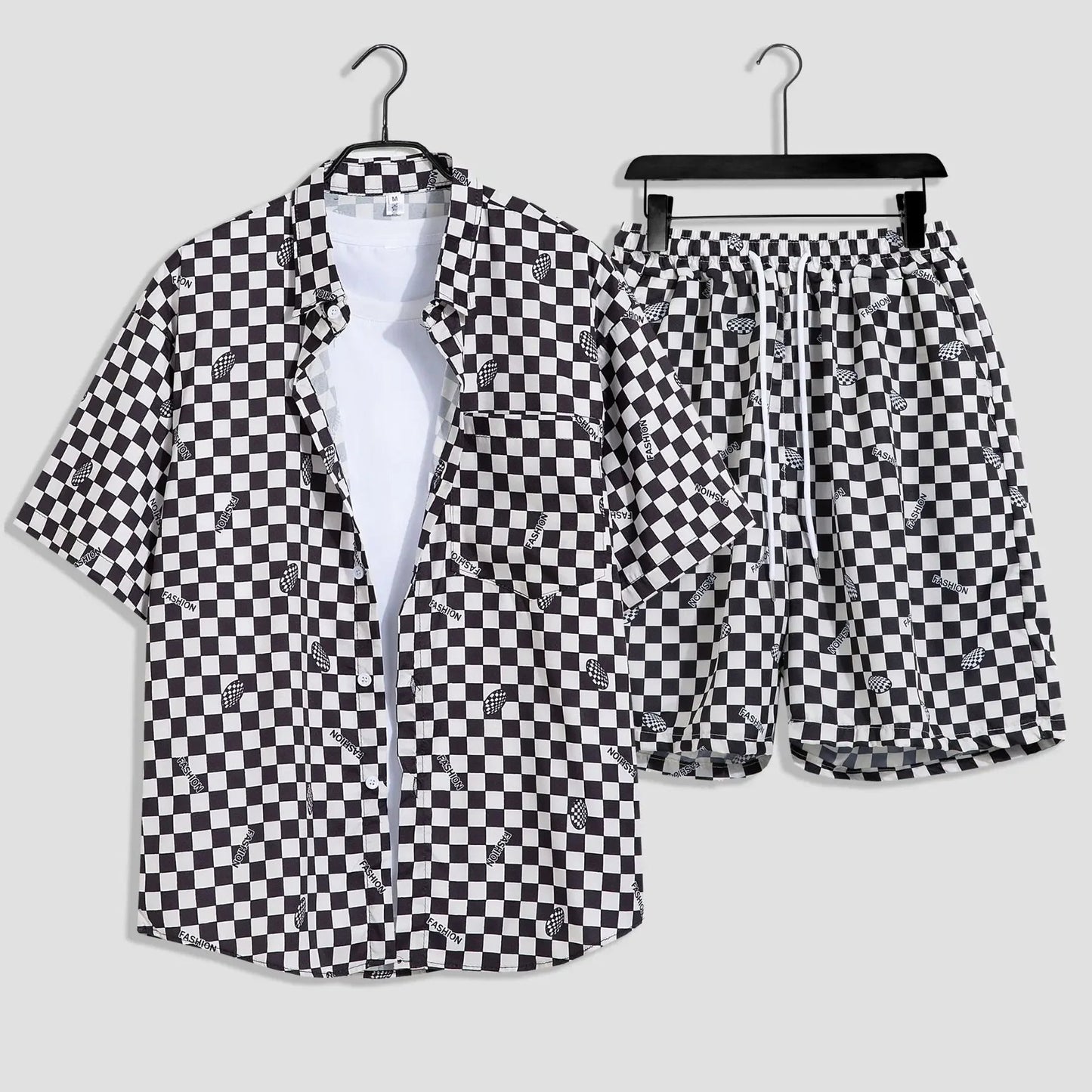Mens Fashion Print Sets Short Sleeve Shirt+Shorts 2Pcs Suit Loose 2024 Summer Casual Beachwear Male Vacation Hawaiian Outfits - PratSN