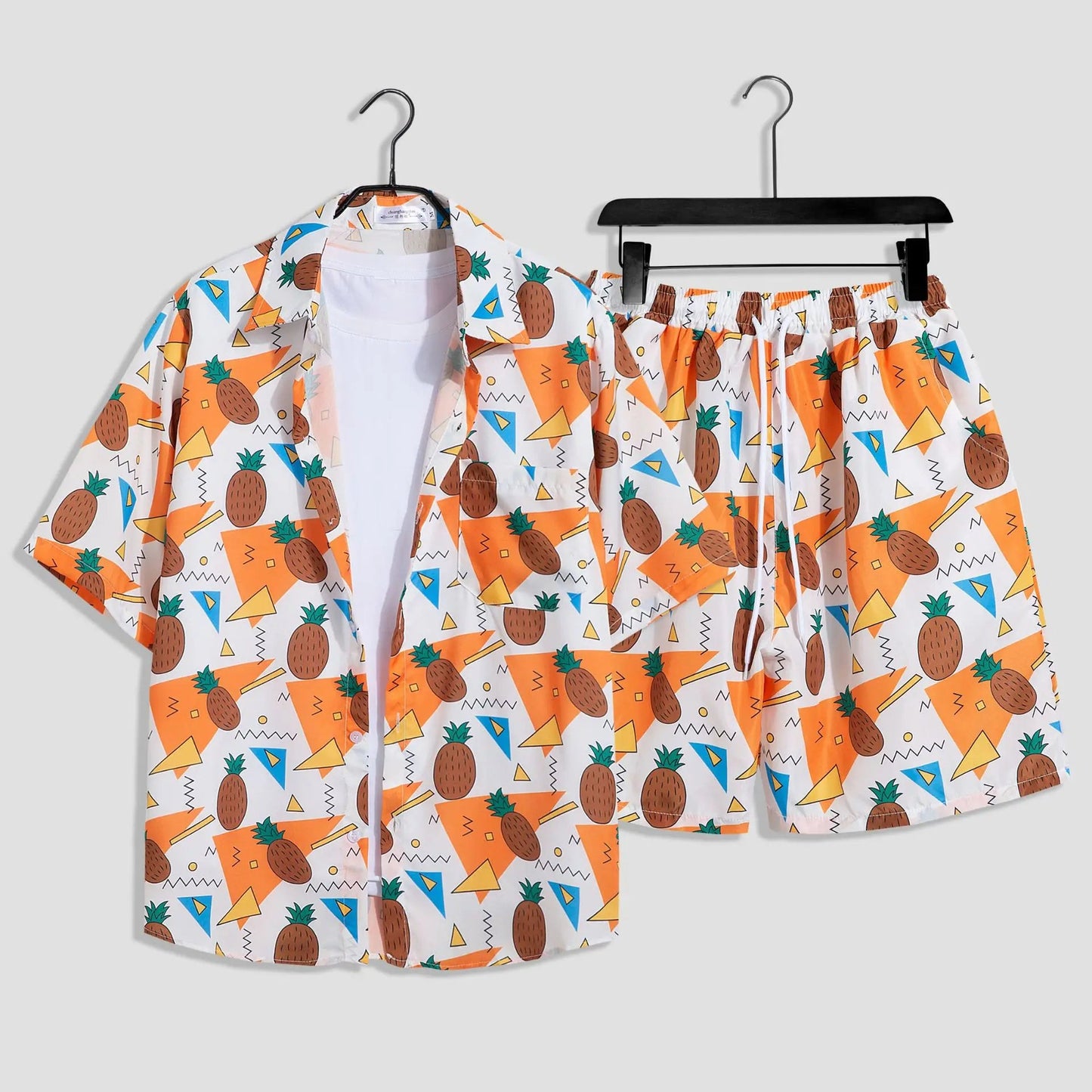 Mens Fashion Print Sets Short Sleeve Shirt+Shorts 2Pcs Suit Loose 2024 Summer Casual Beachwear Male Vacation Hawaiian Outfits - PratSN