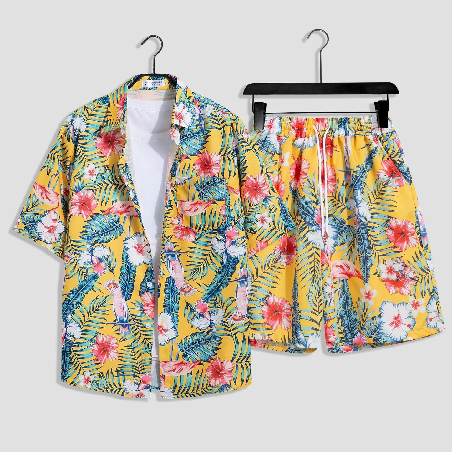 Mens Fashion Print Sets Short Sleeve Shirt+Shorts 2Pcs Suit Loose 2024 Summer Casual Beachwear Male Vacation Hawaiian Outfits - PratSN