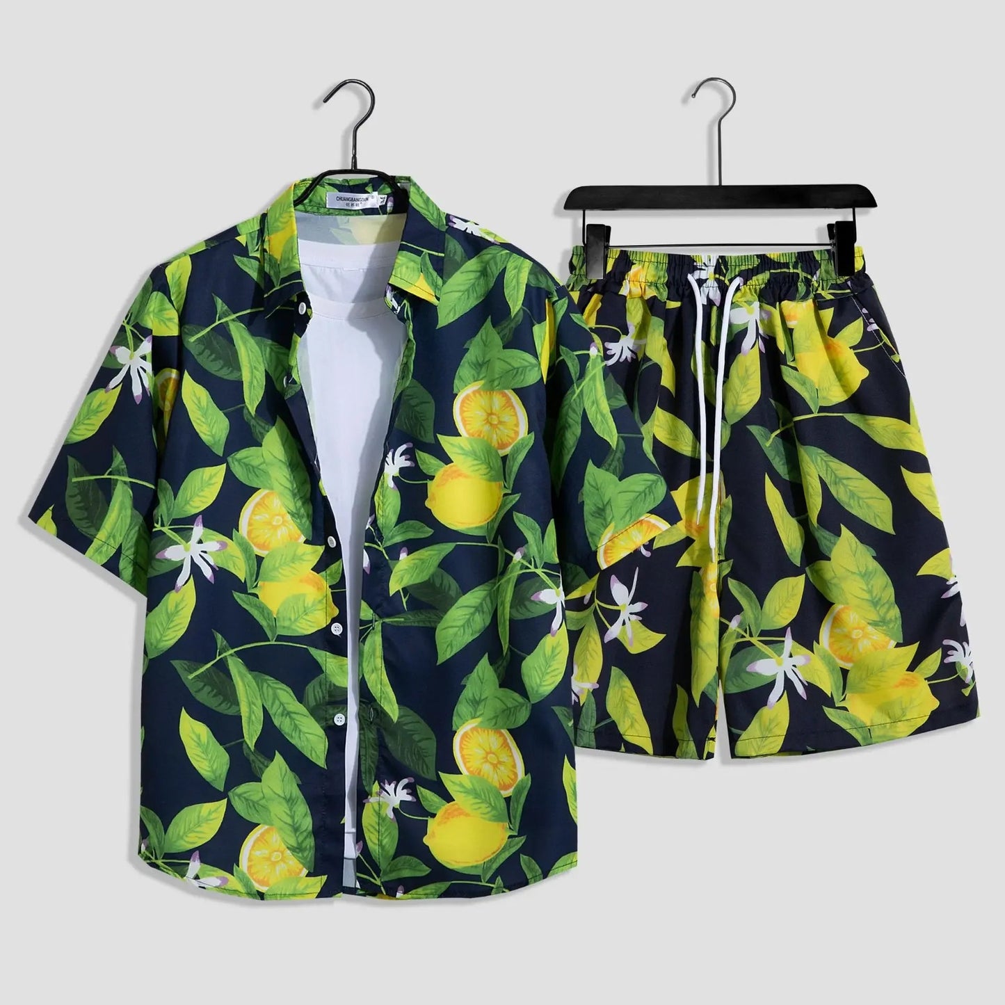 Mens Fashion Print Sets Short Sleeve Shirt+Shorts 2Pcs Suit Loose 2024 Summer Casual Beachwear Male Vacation Hawaiian Outfits - PratSN