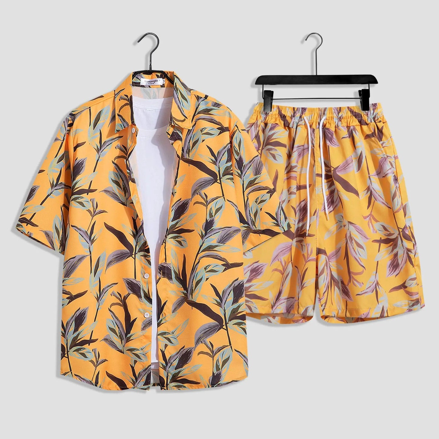 Mens Fashion Print Sets Short Sleeve Shirt+Shorts 2Pcs Suit Loose 2024 Summer Casual Beachwear Male Vacation Hawaiian Outfits - PratSN