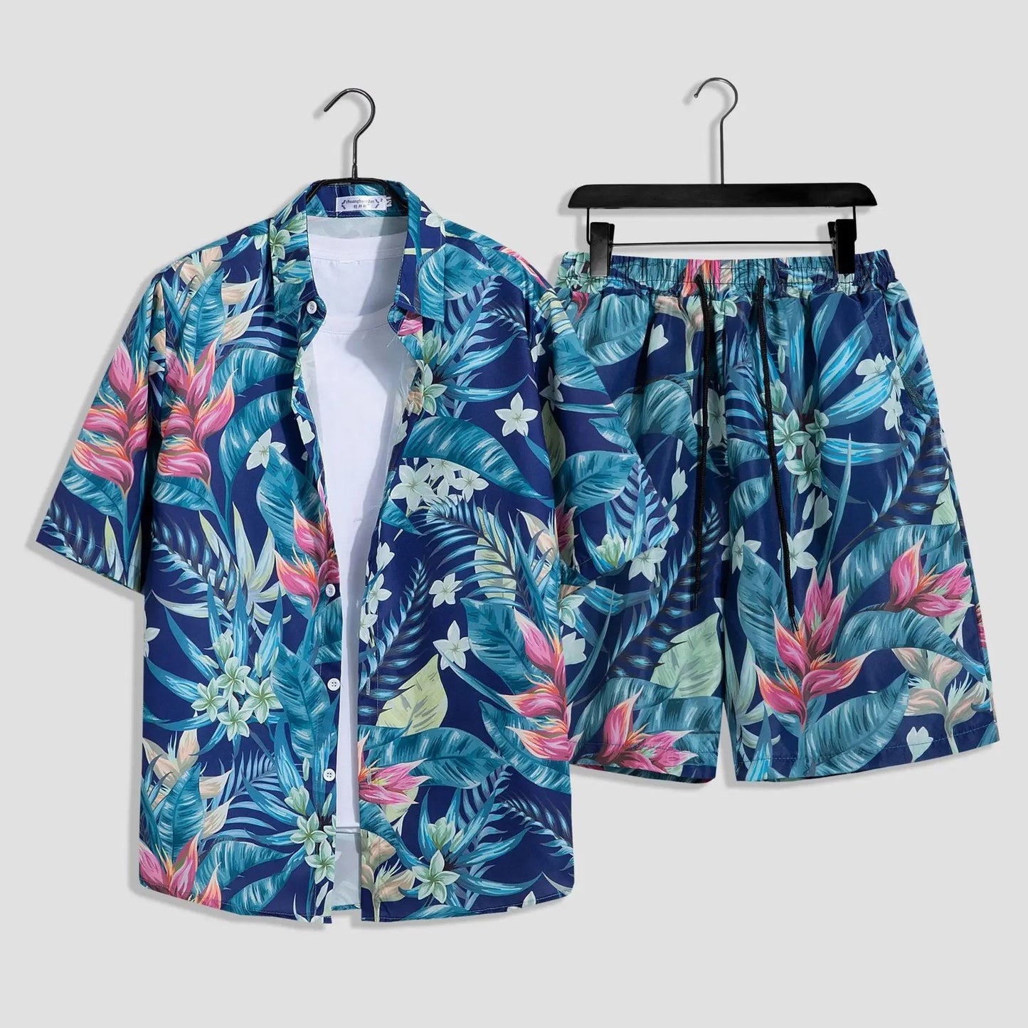 Mens Fashion Print Sets Short Sleeve Shirt+Shorts 2Pcs Suit Loose 2024 Summer Casual Beachwear Male Vacation Hawaiian Outfits - PratSN