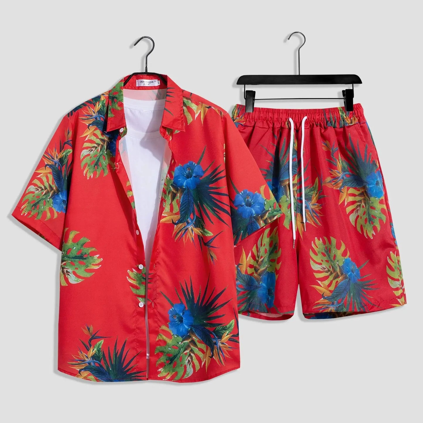 Mens Fashion Print Sets Short Sleeve Shirt+Shorts 2Pcs Suit Loose 2024 Summer Casual Beachwear Male Vacation Hawaiian Outfits - PratSN