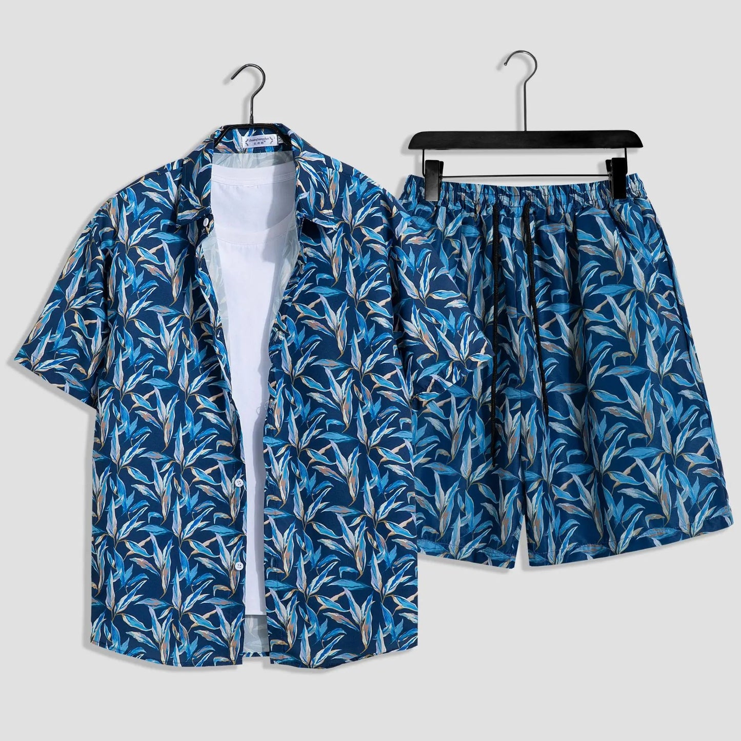 Mens Fashion Print Sets Short Sleeve Shirt+Shorts 2Pcs Suit Loose 2024 Summer Casual Beachwear Male Vacation Hawaiian Outfits - PratSN