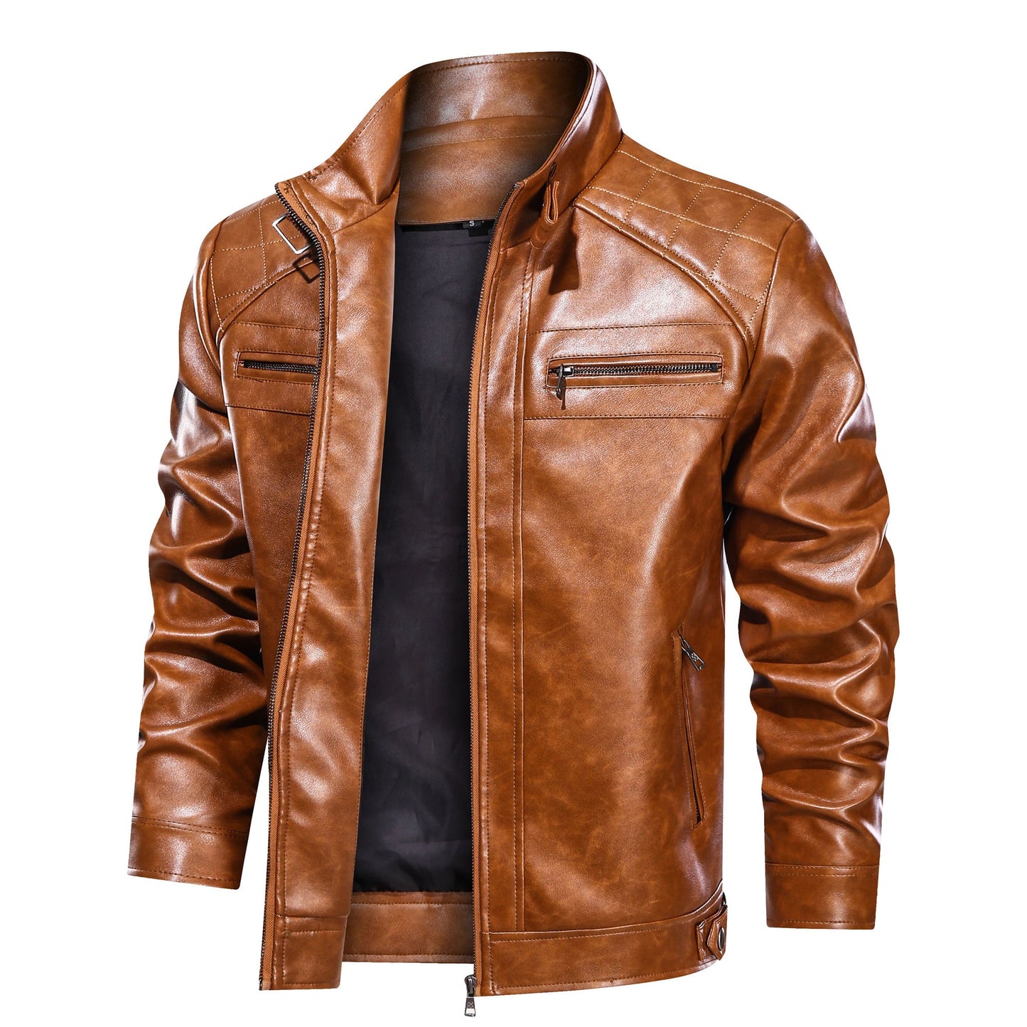 Men's Faux Leather Cafe Racer Jacket - PratSN