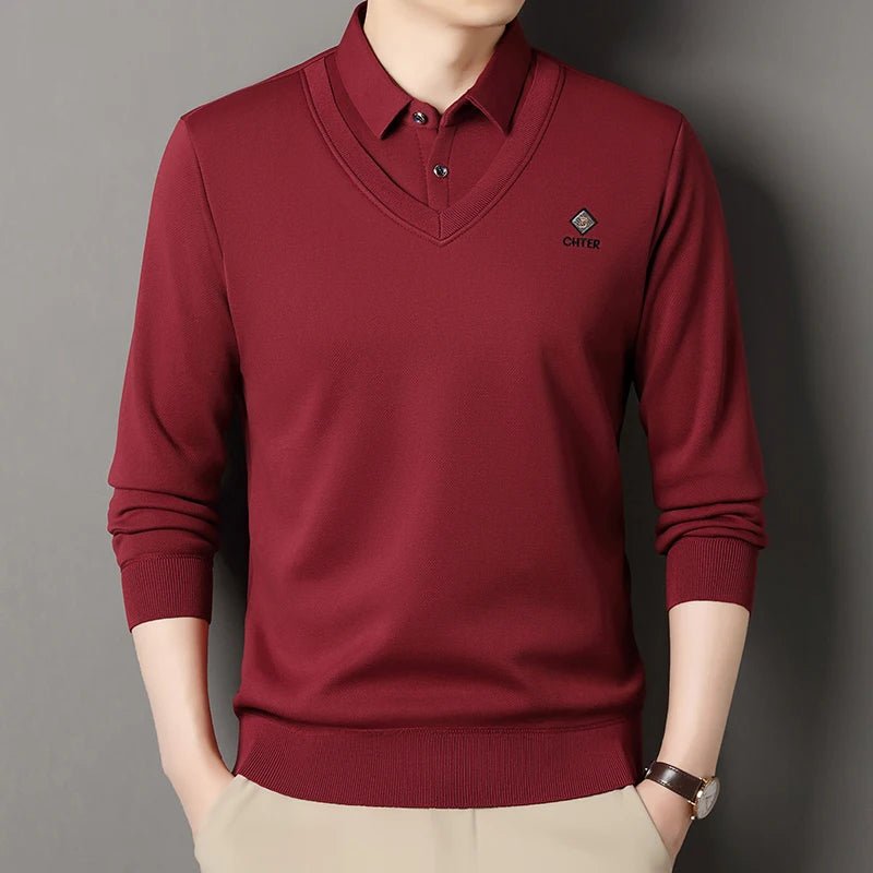 Men's Fleece Lined Sweater Polo Collar Pullover Tops Fashion Business Causal Pullovers Slim Fit Thick Winter - PratSN