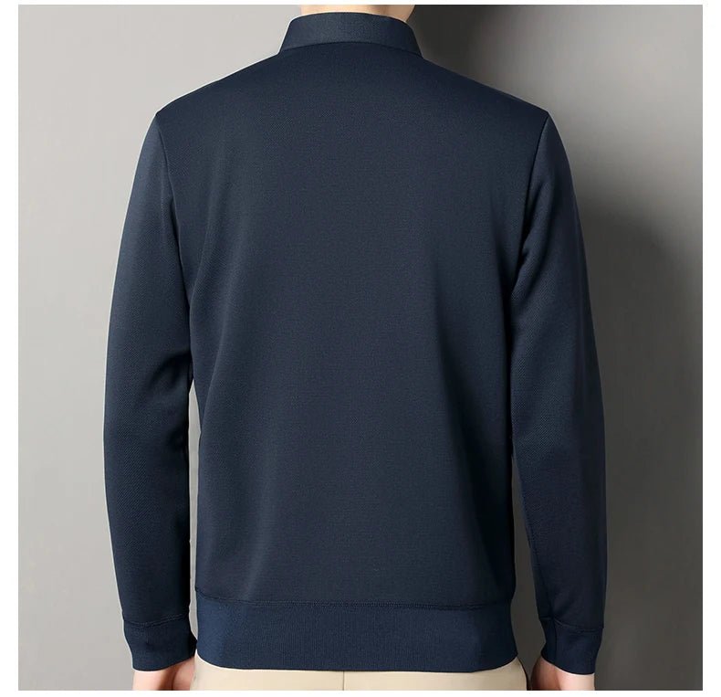 Men's Fleece Lined Sweater Polo Collar Pullover Tops Fashion Business Causal Pullovers Slim Fit Thick Winter - PratSN