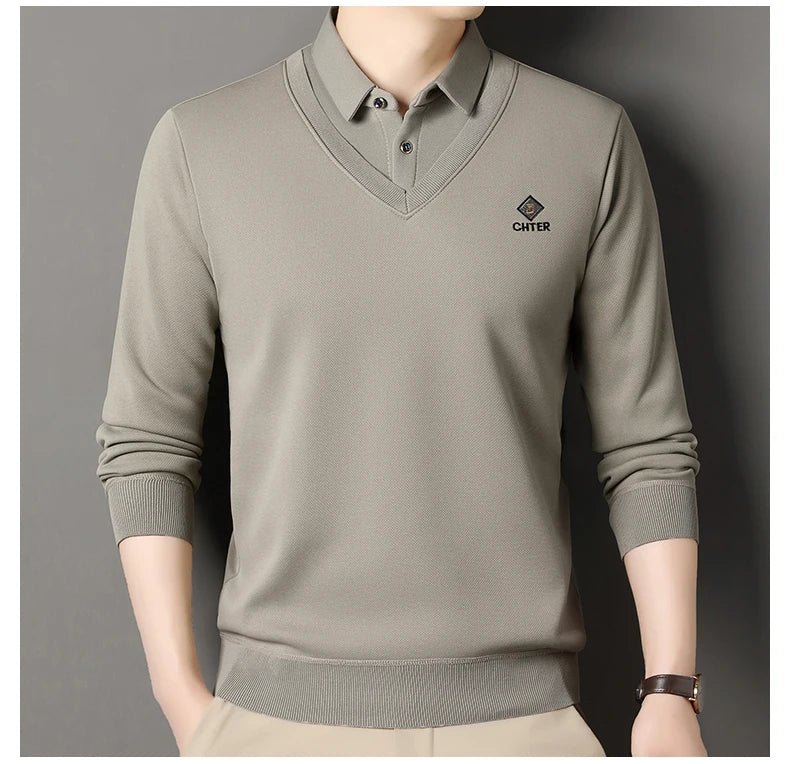 Men's Fleece Lined Sweater Polo Collar Pullover Tops Fashion Business Causal Pullovers Slim Fit Thick Winter - PratSN