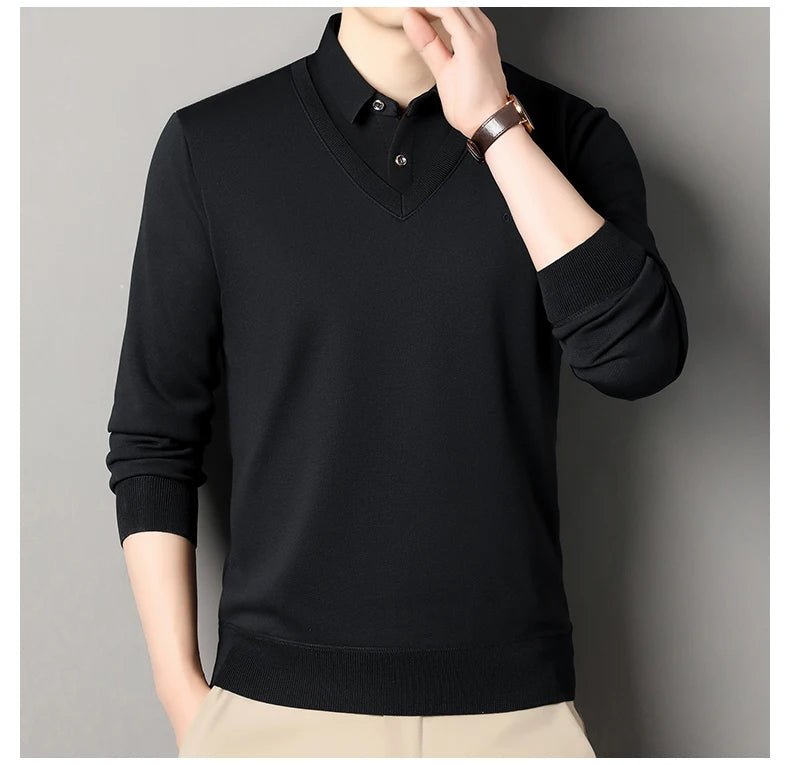Men's Fleece Lined Sweater Polo Collar Pullover Tops Fashion Business Causal Pullovers Slim Fit Thick Winter - PratSN