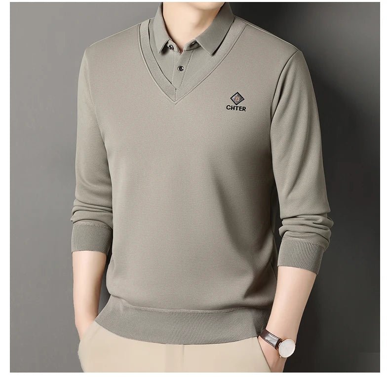 Men's Fleece Lined Sweater Polo Collar Pullover Tops Fashion Business Causal Pullovers Slim Fit Thick Winter - PratSN