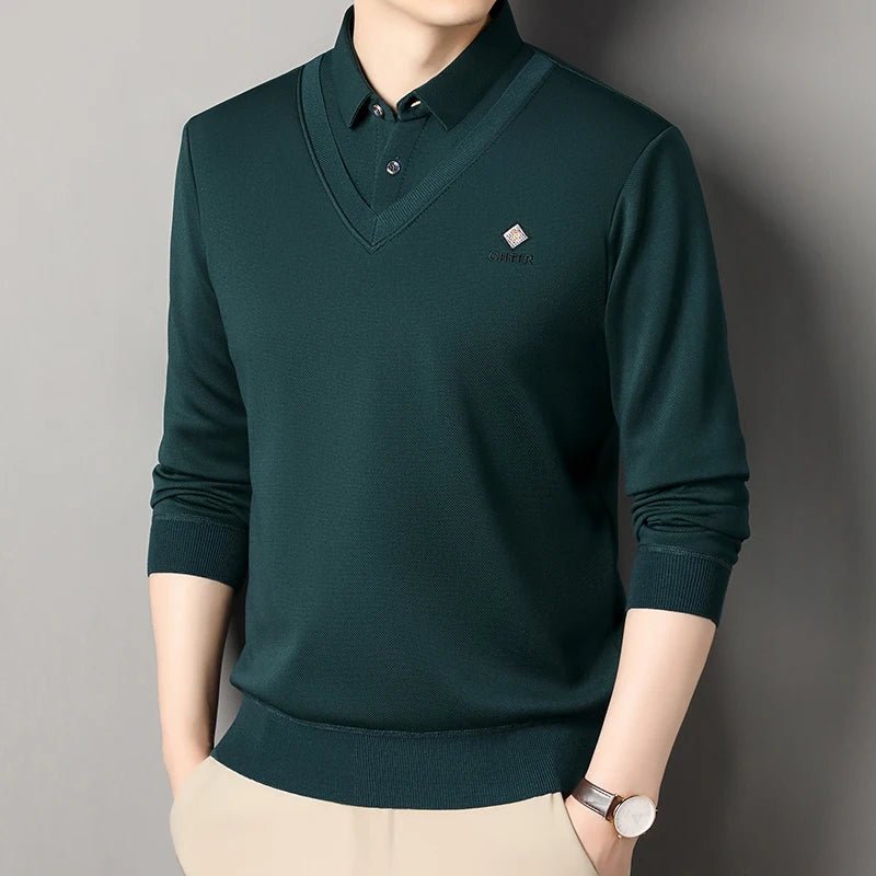 Men's Fleece Lined Sweater Polo Collar Pullover Tops Fashion Business Causal Pullovers Slim Fit Thick Winter - PratSN