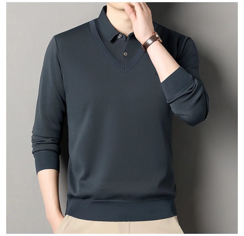 Men's Fleece Lined Sweater Polo Collar Pullover Tops Fashion Business Causal Pullovers Slim Fit Thick Winter - PratSN